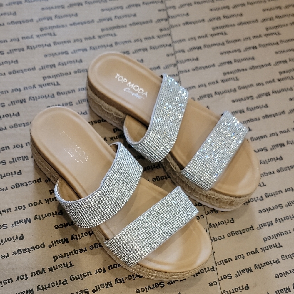 TOP Moda Comfort Women's Glittering Hemp Silver Sandals